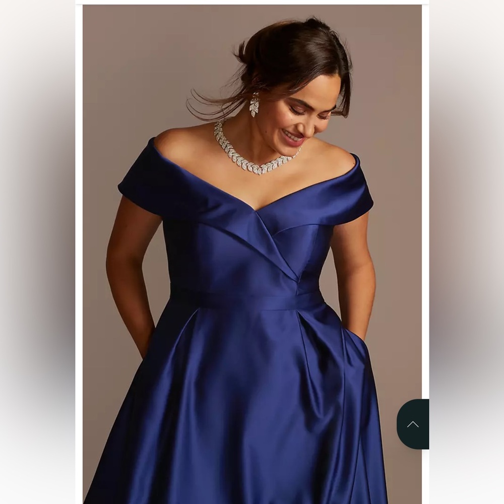 Xscape Strapless Royal Blue off the shoulder formal wedding guest Gown.